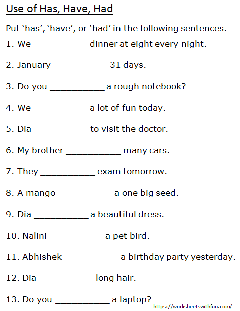 English Class 1 Use Of Has Have Had Put Has Have Or Had   Use Of Has%2C Have%2C Had Worksheet 2.PNG